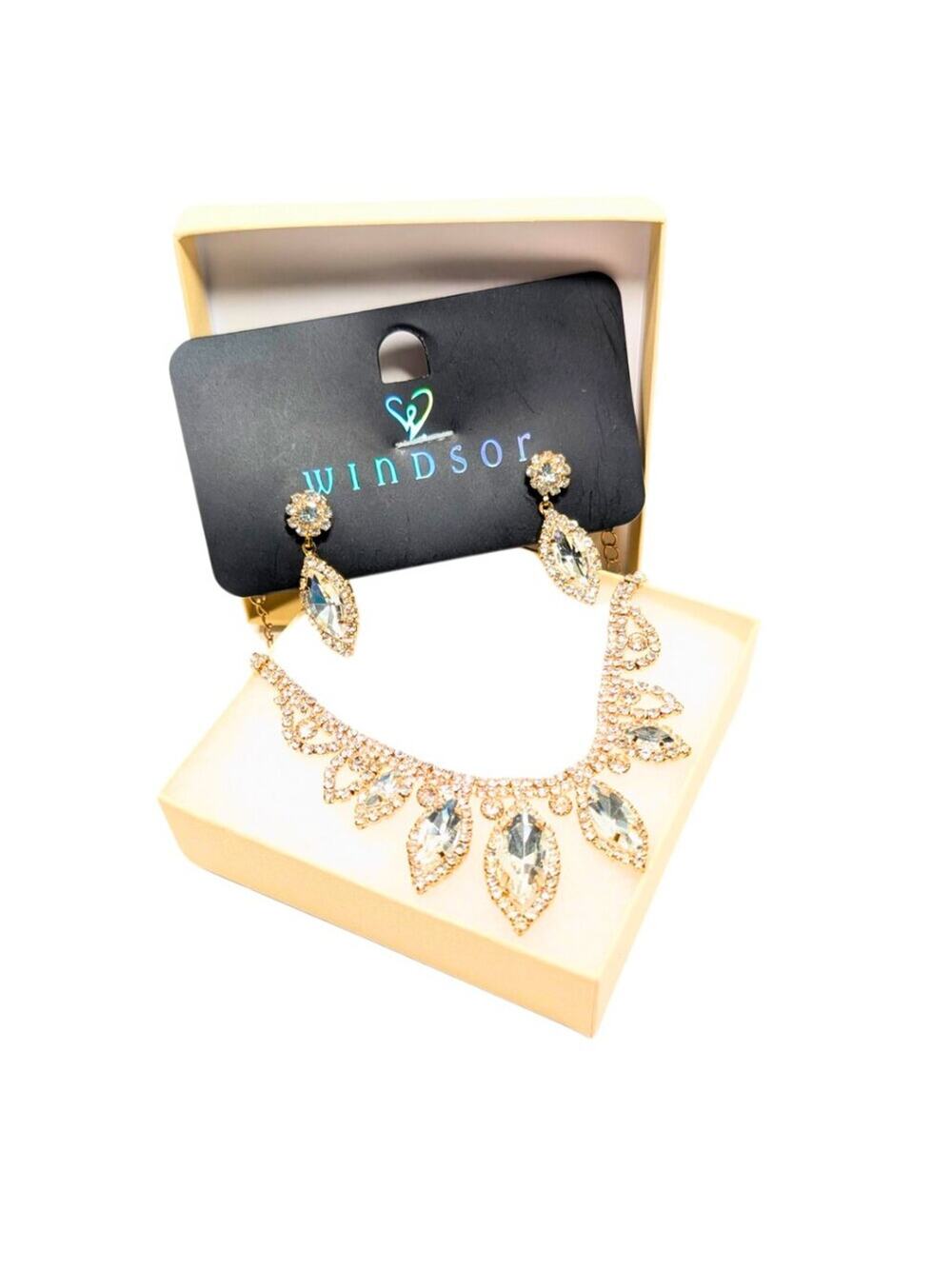Windsor NWT Rhinestone Teardrop Formal Necklace and Earrings